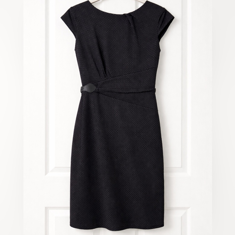 Ann Taylor Black Textured Cap-Sleeve Sheath Dress